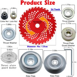 9" x 36 Teeth Carbide Tipped Blades with Universal Adapter Kit, for Brush Cutter, Trimmer, Weed Eater, Compatible with Husqvarna Stihl, Ego,Fsx, Lawn Care, Farmland, Roadside Maintenance