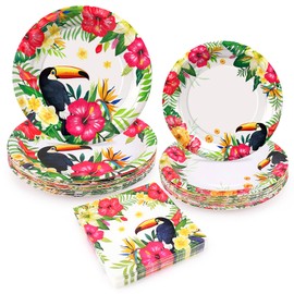 Fighting to Achieve 72PCS Hawaiian Luau Plates and Napkins, Set of 24 Toucan Tropical Disposable Plates for Aloha Birthday Party Decorations, Luau Party Dinnerware Set