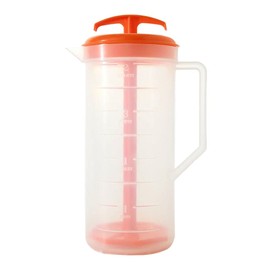JBK Pottery - Mixing Pitcher for Drinks, Plastic Water Pitcher with Lid and Plunger with Angled Blades, Easy-Mix Juice Container, 2-Quart Capacity (Orange, One)