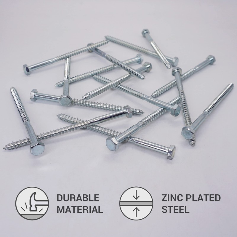 (Pack of 20) DIN 571 Galvanised Steel Hexagon Wood Screws