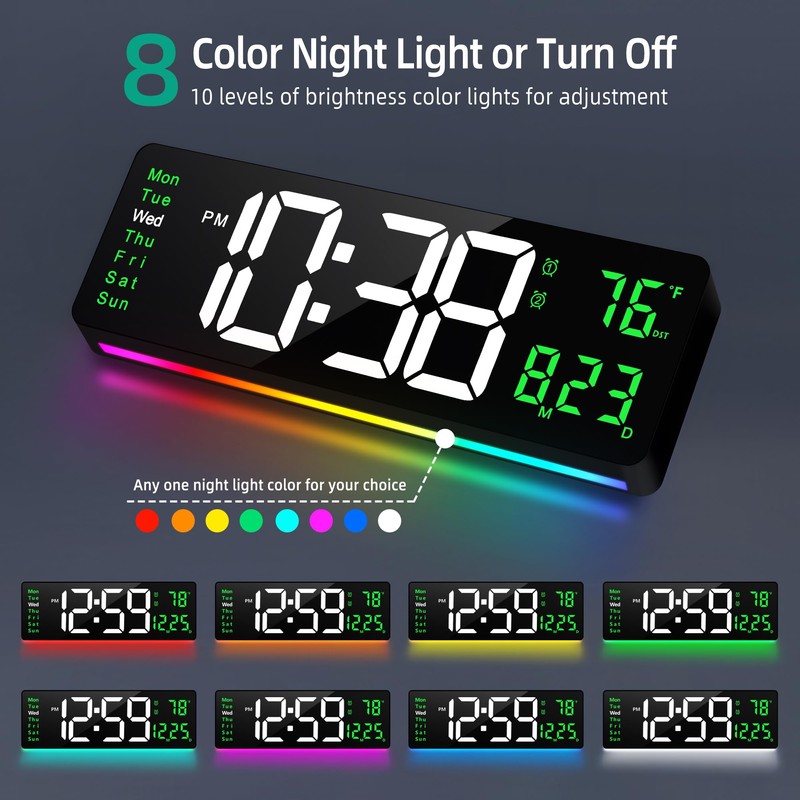 LEIKE 16" Large Digital Wall Clock Timer,Remote Control,2 Alarms, LED