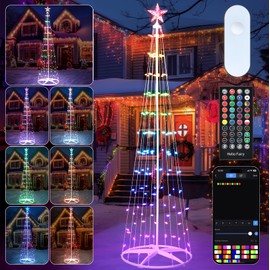 Smart C6 LED Christmas Cone Tree Light, 8Feet 154 LED Lighted Artificial Tree with Star Topper, Music Sync with Remote APP Control, DIY RGB LED Light Show Tree for Xmas Indoor Outdoor Decorations
