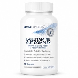 L-Glutamine Gut Complex - 90 Vegan Capsules - Gut Lining Repair & Restore Formula - 7 Active Nutrients - Supports Intestinal Integrity & Mucosal Health - Made in UK