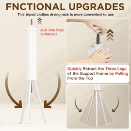 Tripod Clothes Drying Rack, Octopus Drying Rack, Portable and Foldable Space Saving Drying Rack,16 Expandable Rods,Aluminum, Collapsible Drying Rack for Camping, Balcony, Bedroom and Laundry Room.