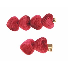 Womens Girls Set of 2 Velvet Puffy Hearts School Birthday Party Hair Accessories Styling Clip Barrette Claw Hairpin Sectioning Grips Concorde Beak Duckbill Clamp Alligator Crocodile (Red)