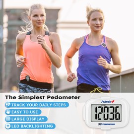 AVTREK Step Counter with Clip and Lanyard, 3D Pedometer Step Counter With Time Display and LED Backlight, Simple Step Counter for Walking Running, Men Women Elder(White)