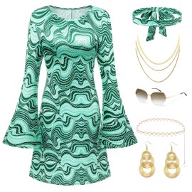 Coucoland 70s Disco Outfits for Women - 60s Hippie Dress Costume Party Accessories Set Sunglasses Headband