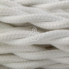 Amarcords - Textile cable for lamps, white, braided, silk, 5 metres, with grounding 3 x 0.75 - fabric cable covered with coloured vintage fabric for chandeliers, wall lamps and lampshades