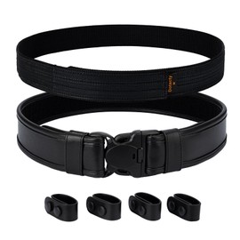 Dotacty Duty Belts Police Security Utility Belt 2" Outer Belt w/Loop Liner 4 Belt Keepers 1.5" Hook Inner Belt Plain Black S