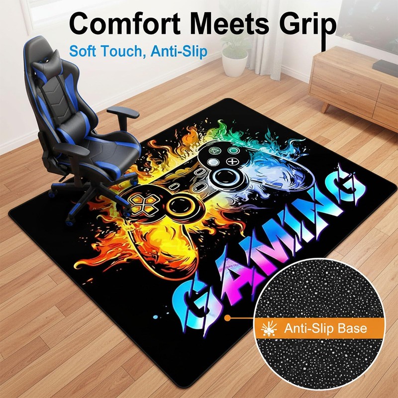 Dowtowter Gamer Rug Non Slip Washable Soft Polyester Carpet Mat