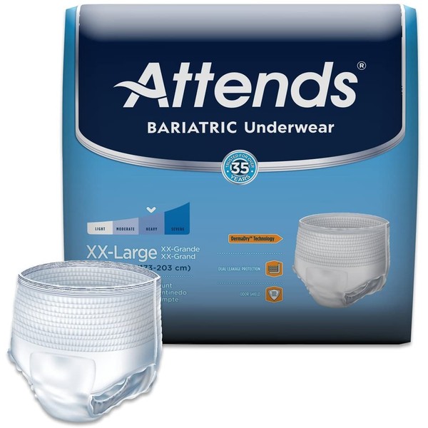 Attends Bariatric Protective Underwear with DermaDry Technology for Adult Incontinence Care, XX-Large, Unisex, 48 Count