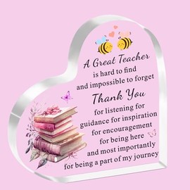 SDOFY Teacher Gifts for Women Heart Shaped Acrylic Plaque Gifts for Teachers Thank You Teacher Gifts from Student Teacher Leaving Gifts End of the Year
