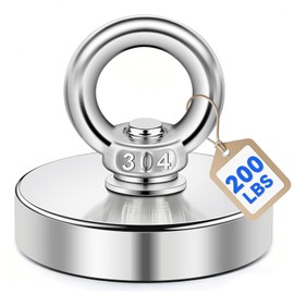 DIYMAG Strong Neodymium Fishing Magnets, 200 Lbs(91 KG) Pulling Force Rare Earth Magnet with Countersunk Hole Eyebolt Diameter 1.73 inch(44 mm) for Retrieving in River and Magnetic