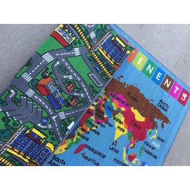 Play Time 4x6 Kids Area Rug Reversible World Continent Map Learning Carpet Game Room Design 7, (4 ft x 5 ft 9 in) Feet, Blue