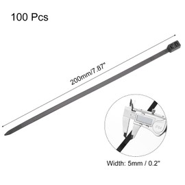 sourcing map Cable Zip Ties 200mm x 5mm, 100 Pcs Double Self-Locking Head Wire Ties for Cord Management Indoor Outdoor, Tensile Strength 55 Lbs, Black