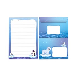 Writing Paper Set Letter Pad with Envelope for Girls Boys Kids Motif Penguin Animals Letter Paper Pad Lined (A5 Pad with 25 Sheets + 15 Envelopes)