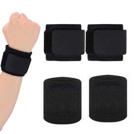 Ptenzor 4-Pack Wrist Braces Set - Includes 2 Adjustable Wrist Straps & 2 Elastic Wristbands, Ambidextrous Fit, for Weightlifting, Basketball, Tennis - Men & Women