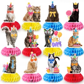 Cat Honeycomb Centerpieces, 12 Pcs Cat Themed Honeycomb Centerpieces & Cat Party Centerpieces for Tables for Cat Birthday Party Decorations or Kitten Party Decorations