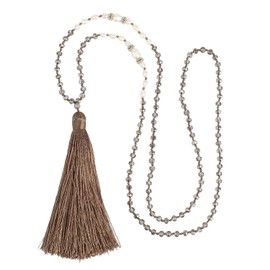 Kelitch Bohemian Natural Fresh Water Pearl Crystal Bead Tassel Necklace Long Y Chain, Silver Plated, dark grey