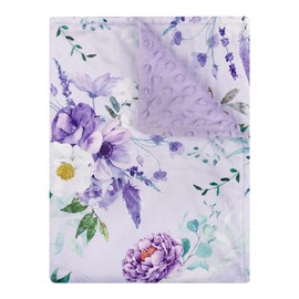 CARUILI CARUILI Baby Blankets for Girls Boys Soft Plush Minky Blanket 30x40 Inches with Double Layer Dotted Backing for Toddler Newborn, Purple Baby Crib Blanket for Nursery, Baby Car Seat, Pet, Floral