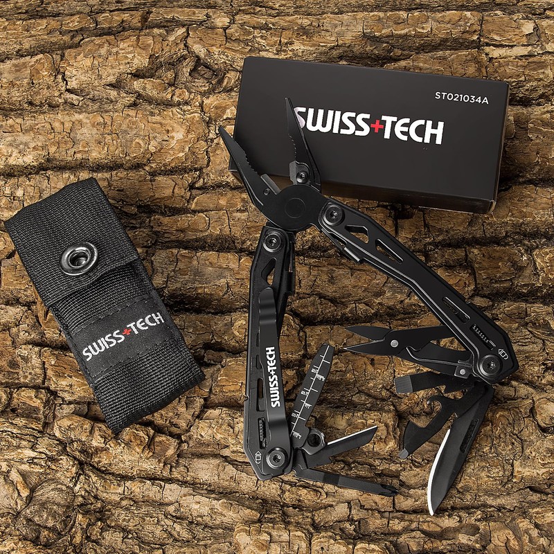 SWISS+TECH Multi-functional Pliers, Outdoor Multi-Tool, 16-in-1 Multiplier, Survival Tool, Equipped