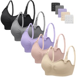 Angelhood Nursing Bra 5 Pack Womens Maternity Breastfeeding Bra Seamless Wireless Sleep Bra with Bra Extenders