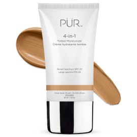 PUR Beauty 4-in-1 Tinted Moisturizer with SPF 20 - Hydrating Skin Tint Face Moisturizer, Primer & Foundation with Shea Butter, Aloe Vera & Vitamin B3 - Vegan Friendly, Paraben Free (Almond)