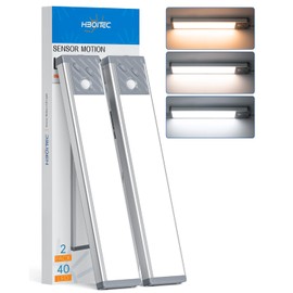 HIBOITEC Under Cabinet Lighting Rechargeable 40 LED Closet Lights Battery Operated, 3 Color Dimmable Motion Sensor Lights Indoor, Wireless Magnetic Light for Kitchen, Wardrobe, Cupboard, Drawer,2 Pack