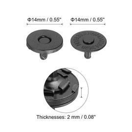 uxcell 16 Sets Magnetic Snaps Button, 14x2mm/0.55"x0.08" Metal Round Magnetic Clasps Button Fabric Base Components and Cap Kit for Clothes Bag Leather DIY Purse Wallet, Black