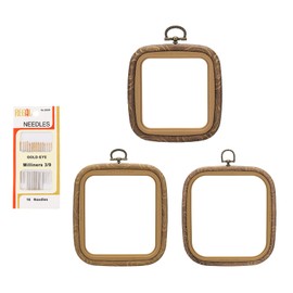 PATIKIL 3 Sizes Embroidery Hoops Set, 3 Pieces Imitated Wood Square Frame Cross Stitch Hoop Ring with Needle for Embroidery Art Craft Sewing Ornaments Hanging Decoration