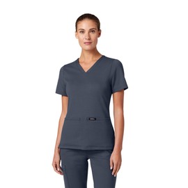 Jaanuu Cesi Women's 2-Pocket Slim Knit V-Neck Scrub Top - Carbon Gray XS