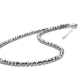 Beautéller Terahertz 0.2 inch (4 mm) Diamond-Cut Terahertz Ore, Rough, Power Stone, Natural Stone, Health Accessory (Necklace, 23.6 inches (60 cm)