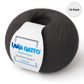 Knitting yarn 100% pure merino new wool extra fine, line super soft by Lana Gatto, made in Italy, high-quality yarn for crochet and hand knitting, 500 g, 1250 metres (dark brown - 9426, 10)