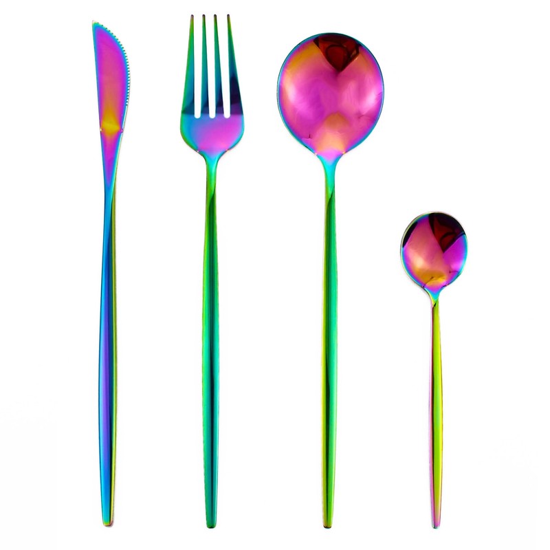 Dnalrhoi 24-Piece Korean Silverware Set Rainbow Forks and Spoons Set