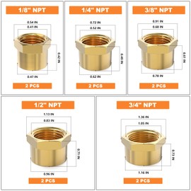 GASHER 1/8" 1/4" 3/8" 1/2" 3/4" NPT Brass Pipe Cap, NPT Female Thread Socket Pipe End Cap Plugs Fitting 25PCS