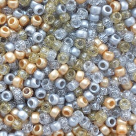 BeadExplosion Pony Beads Gold Silver Pearl Glitter Mix Made in USA 6x9mm Large Hole B07800a Multicolor