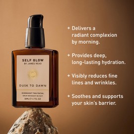 James Read - Dusk to Dawn Overnight Tan Facial Serum Travel Size | Hydrate, Smooth, + Plump | Aloe Vera, Vitamin E + Plant-Based DHA | Stain-, Silicone- + Drying Alcohol-Free (15mL | 0.5 fl oz)