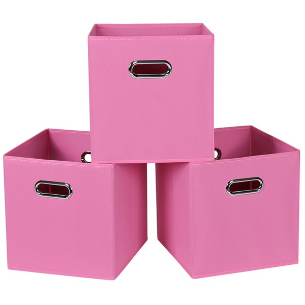 STOREONE 13 Inch Pink Fabric Cube Organizer Bins, Foldable Storage
