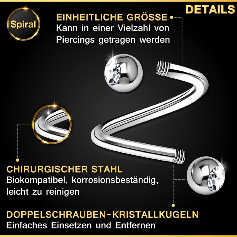 2 x Surgical Steel Twister Spiral Lip Earrings 1.2 mm