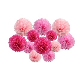 pack of 12 Pack Mixed Tissue Paper Pompom Pom Pom Hanging Garland Wedding Party Decorations (Pink Shade, mix 8" & 10" (20 cm & 25 cm))