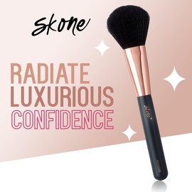 Skone Cosmetics Powder Brush - Luxe Premium Rose Gold and Synthetic Black Face Powder Brush - Professional Grade Nylon Powder Face Brush For Applying Pressed Powder, Loose Powder, Setting Powder, Bronzer - Cruelty Free Makeup Brushes