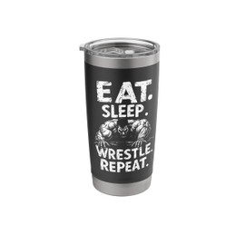 Eat Sleep Wrestle Repeat Tee Wrestling Outfit Wrestler Ring Stainless Steel Insulated Tumbler