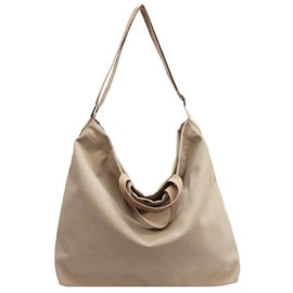 Aquamie Canvas Tote Bag, Cloth Crossbody Hanging, Handle, Simple, Solid, 2-way, Large Capacity, Work or School Commutes, Khaki