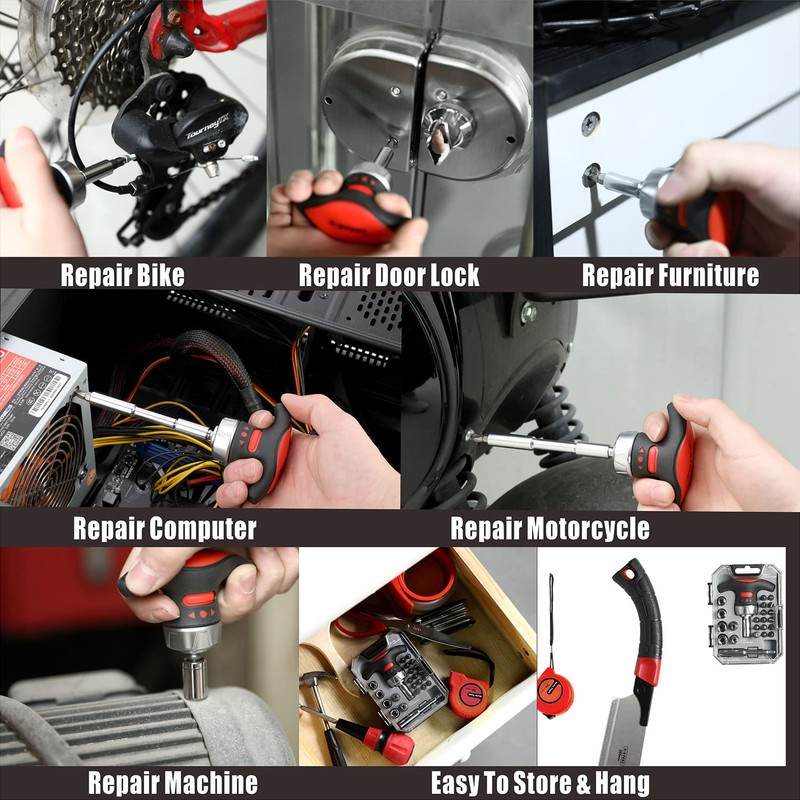 Ratcheting Muti Screwdriver Bits Sockets Set Mini Magnetic Racheting T-handle