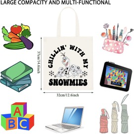 JTOUK Cute Olaf Chillin With My Snowmies Canvas Tote Bag for Fandom Girls (Snowmies Tote EU)