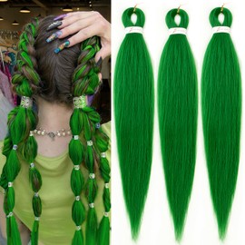 Green Braiding Hair Pre stretched 30 Inch 3 Packs Pre-stretched Braiding Hair EZ Braid Yaki Texture Synthetic Hair Extensions for Crochet Box Braids