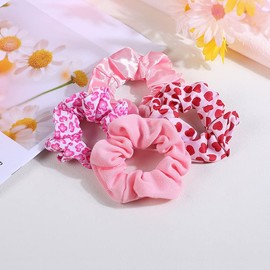 Pink Hair Scrunchies for Women Girls Pink Ponytail Holders Pink Hair Ring Tie BW33 (4 PCs-Set)