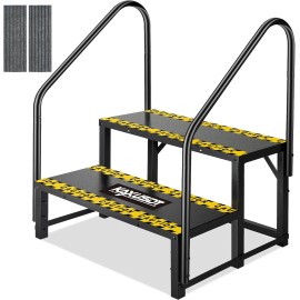 KAXUSDT 2 Step RV Steps with 2 Handrails Portable Stairs Steps for RV Camper Mobile Home - 3 Steps