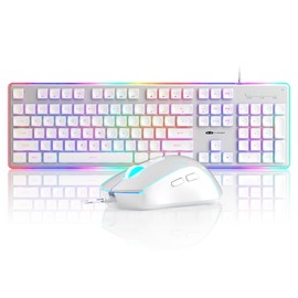 Camiysn Gaming Creamy Keyboard and Mouse, White 104 Keys RGB and 6 Speed RGB Mouse Combo, Pudding Keycaps Silent Computer Keyboard for Computer/PC/Laptop/Mac/Windows/Office