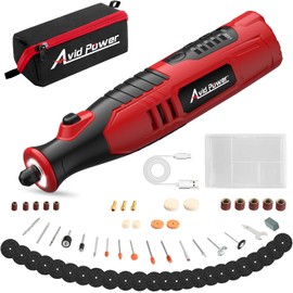 AVID POWER Cordless Rotary Tool 2.0 Ah 8V Rechargeable Rotary Tool, 4 Front LED Lights, 5 Speeds, 60 Pcs Rotary Accessories with Bag for Carving, Engraving, Sanding, Polishing and Cutting - Red